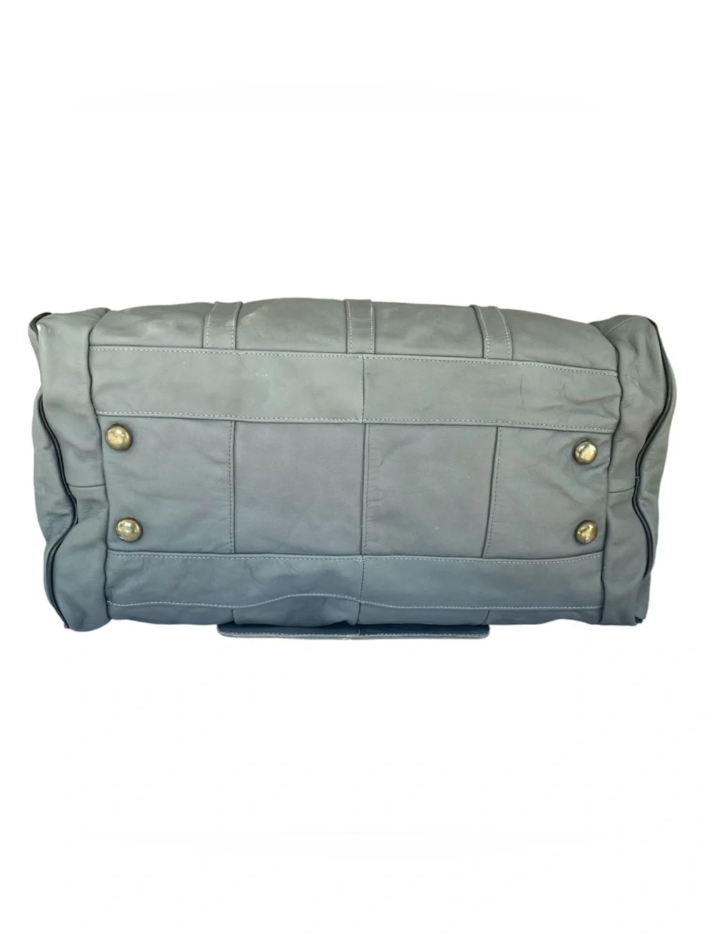 Vintage Leather Duffel Carryall Weekender Bag Gray